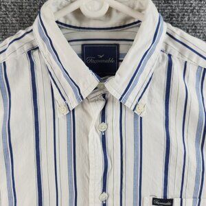 VTG Faconnable Button Up Long Sleeve Shirt Cotton Men Blue White Striped Small